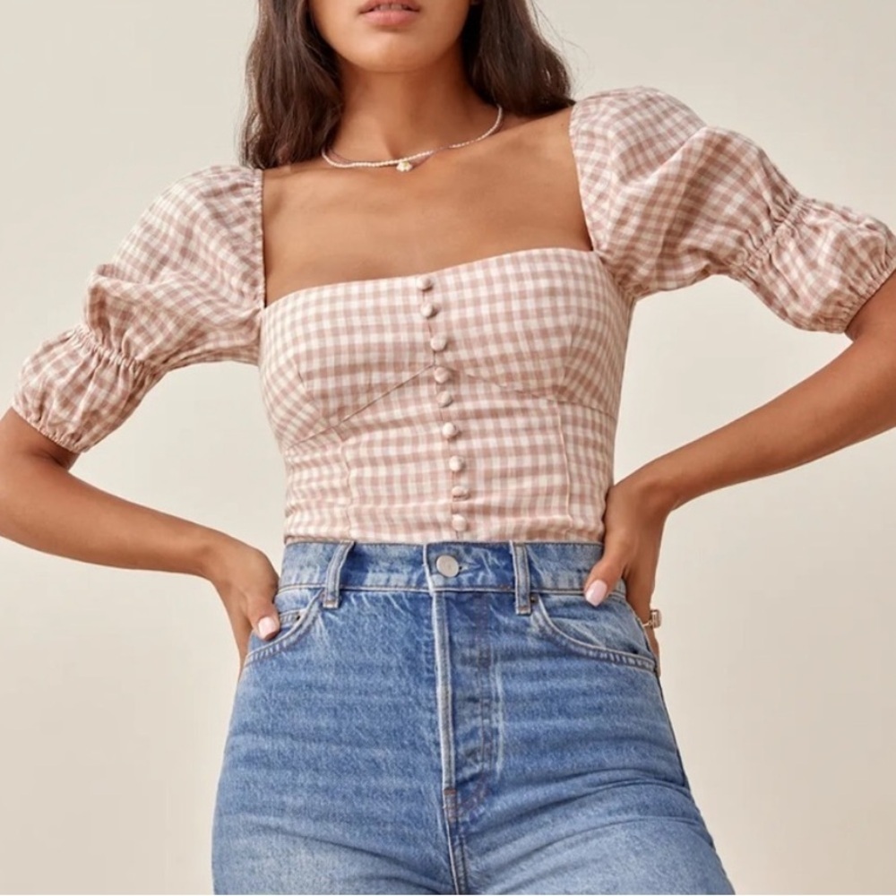 REFORMATION new pink gingham blouse!